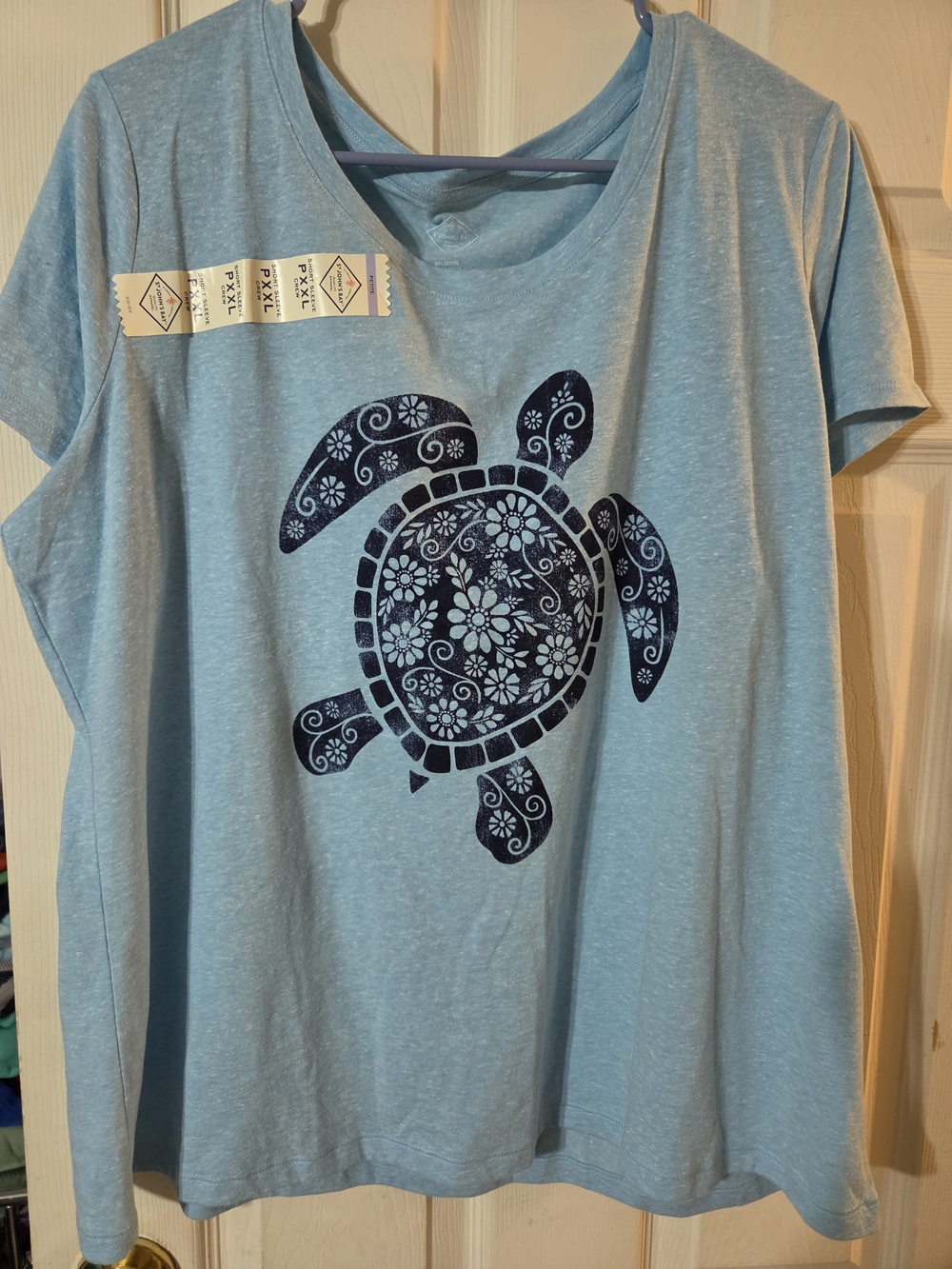 St. John's Bay Light Blue Tee with Navy Floral Turtle NWT Petite Xxl